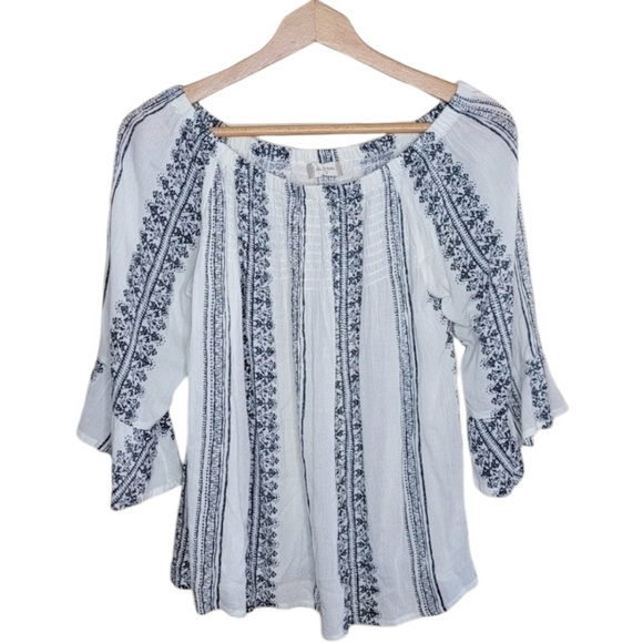 Altar'd State | Blue White Print 3/4 Sleeve Top Size Small - Picture 1 of 6